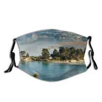 yanfind Lake Landscape Scenic Daylight Outdoors Island Trees Mountains Dust Washable Reusable Filter and Reusable Mouth Warm Windproof Cotton Face