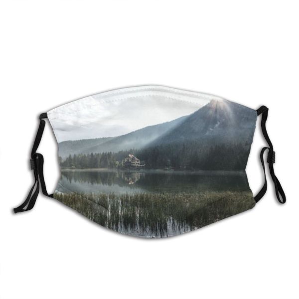 yanfind Idyllic Lake Daylight Reflections Pine Forest Plants Tranquil Scenery Glare Mountains Sun Dust Washable Reusable Filter and Reusable Mouth Warm Windproof Cotton Face