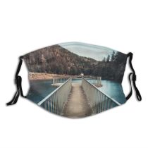 yanfind Jetty Daylight Railings Sight Reservoir Mountain Forest Clouds Daytime River Scenery Mountains Dust Washable Reusable Filter and Reusable Mouth Warm Windproof Cotton Face