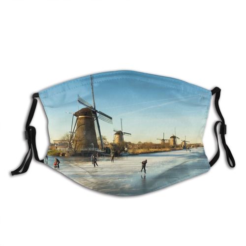 yanfind Ice Sport Frost Skating Landscape Kinderdijk Frozen Dutch Scene Skating Sky Figure Dust Washable Reusable Filter and Reusable Mouth Warm Windproof Cotton Face