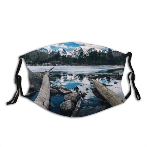 yanfind Idyllic Boulders Lake Daylight Park Frosty Snowy Forest Clouds Frozen Tranquil River Dust Washable Reusable Filter and Reusable Mouth Warm Windproof Cotton Face