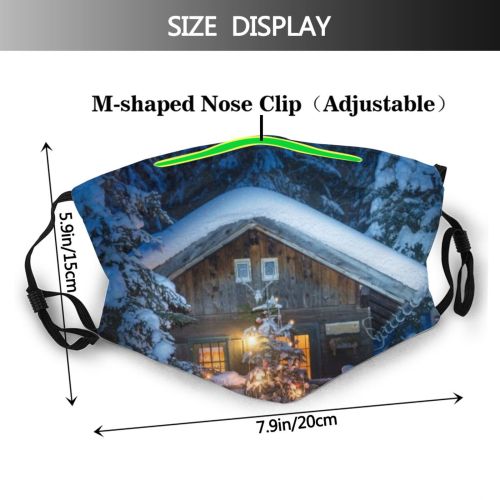 yanfind Cabin Landscape Solitude Tranquility Rustic Austria Built Rural Tree Scene Night Snow Dust Washable Reusable Filter and Reusable Mouth Warm Windproof Cotton Face