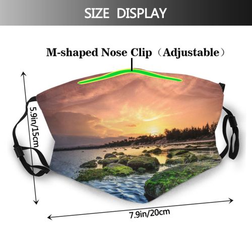 yanfind Idyllic Shore Coast Afterglow Oceanside Seaside Dawn Mossy Sea Tranquil Scenery Ripples Dust Washable Reusable Filter and Reusable Mouth Warm Windproof Cotton Face