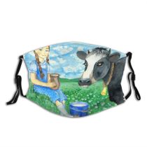 yanfind Brush Countryside Artwork Little Cute Smiling Bucket Milk Eating Cow Farming Summer Dust Washable Reusable Filter and Reusable Mouth Warm Windproof Cotton Face