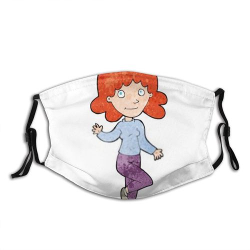 yanfind Crazy Cute Friendly Cheerful Doodle Simple Female Waving Design Quirky Art Retro Dust Washable Reusable Filter and Reusable Mouth Warm Windproof Cotton Face