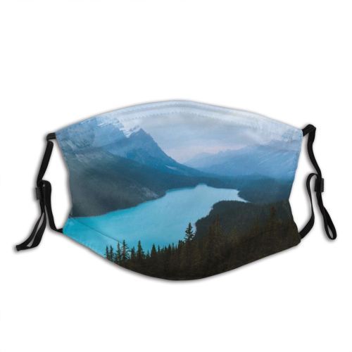 yanfind Idyllic Lake Pine Tranquil Scenery Capped Conifer Mountains Misty Trees Hazy Snow Dust Washable Reusable Filter and Reusable Mouth Warm Windproof Cotton Face