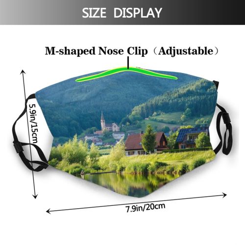 yanfind Idyllic Panels Town Lake Daylight Mountain Forest River Conifer Grass Trees Outdoors Dust Washable Reusable Filter and Reusable Mouth Warm Windproof Cotton Face