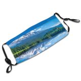 yanfind Idyllic Lake Calm Pine Mountain Daytime Coniferous Tranquil Scenery Capped Peak Trees Dust Washable Reusable Filter and Reusable Mouth Warm Windproof Cotton Face