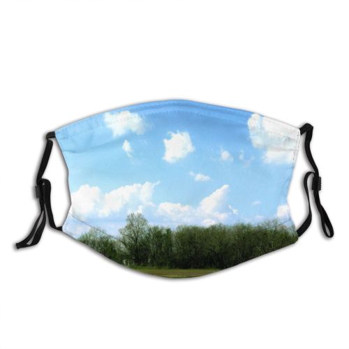 yanfind Natural Cloud Landscape Sky Meadow Pasture Clouds Grassland Shed Daytime Lightblue Trees Dust Washable Reusable Filter and Reusable Mouth Warm Windproof Cotton Face