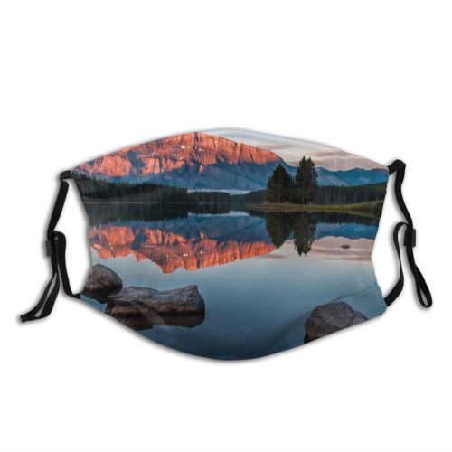 yanfind Lake Golden Calm Sunset Reflections Mountain Forest Clouds Majestic Scene Mountains Trees Dust Washable Reusable Filter and Reusable Mouth Warm Windproof Cotton Face