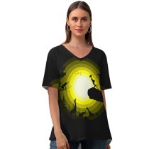 yanfind V Neck T-shirt for Women Suryapraveen Black Dark Minimal Lion King Rafiki Simba Forest Pride Rock Silhouette Summer Top  Short Sleeve Casual Loose