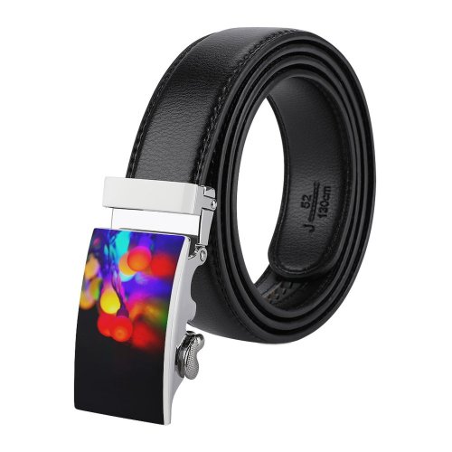 yanfind Belt  Focus Dark Illuminated Lights Colorful String Luminescence Round Bulbs Bokeh Christmas Men's Dress Casual Every Day Reversible Leather Belt