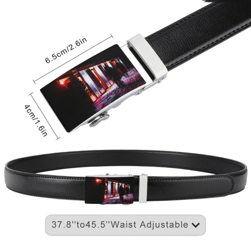 yanfind Belt  Festival Winter Street City Dark Illuminated Lights Landscape Evening Luminescence Snow Men's Dress Casual Every Day Reversible Leather Belt
