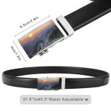 yanfind Belt Beautiful Afterglow Flowers Scenery Clouds Sunset Landscape Mountains Sight  Peaceful Sunrise Men's Dress Casual Every Day Reversible Leather Belt