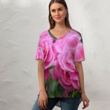 yanfind V Neck T-shirt for Women Poznań Geranium Petals Rose Spring Petal Peony Wallpapers Plant Polska Garden Summer Top  Short Sleeve Casual Loose