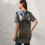 yanfind V Neck T-shirt for Women Door Berlin Building Public Wallpapers Horror Scary Spooky Urban Paranormal Dark Summer Top  Short Sleeve Casual Loose