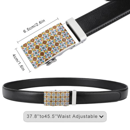 yanfind Belt Spanish Cultures Portuguese Embellishment Arabic Building Flooring Tile Ceramics Retro  Moroccan Men's Dress Casual Every Day Reversible Leather Belt