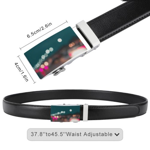 yanfind Belt  Focus Beautiful City Shining  Illuminated Lights Insubstantial Blurred Luminescence Abstract Men's Dress Casual Every Day Reversible Leather Belt