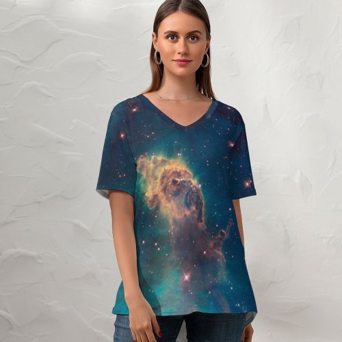yanfind V Neck T-shirt for Women Space Carina Nebula Constellation Space Dust Astronomy Outer Space Galaxy Star Birth Summer Top  Short Sleeve Casual Loose