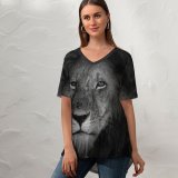 yanfind V Neck T-shirt for Women Maasai Lion Wildlife Wallpapers National Grey Pictures Kenya Mara Free Summer Top  Short Sleeve Casual Loose