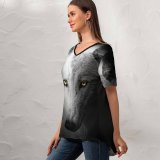 yanfind V Neck T-shirt for Women Randy Rodriguez Black Dark Wolf Wild Summer Top  Short Sleeve Casual Loose