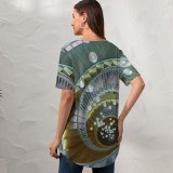 yanfind V Neck T-shirt for Women Spiral Staircase Chandelier Wooden Stairs Summer Top  Short Sleeve Casual Loose