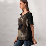 yanfind V Neck T-shirt for Women Lovely Golden Photo Pet Spain Hound Tongue Session Madrid Free Dark Summer Top  Short Sleeve Casual Loose