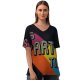 yanfind V Neck T-shirt for Women Rafael Fernandez Black Dark Quotes Its Party Time Minimal Colorful Summer Top  Short Sleeve Casual Loose