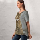 yanfind V Neck T-shirt for Women Lovely Pretty Pet Manx Wallpapers Abyssinian Beauty Sweet Tabby Pictures Sleep Summer Top  Short Sleeve Casual Loose