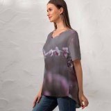 yanfind V Neck T-shirt for Women Freezing Flora Frost Snow Grass Wallpapers Plant Outdoors Free Olsztyn Winter Summer Top  Short Sleeve Casual Loose