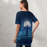 yanfind V Neck T-shirt for Women RicoDZ Fantasy Moon Above Clouds Dream Wings Night Moonlight Summer Top  Short Sleeve Casual Loose