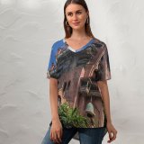 yanfind V Neck T-shirt for Women Mgmstudios Building Fl Disneyworld Disney's Studios Architecture Outdoors Garden Waltdisneyworld Disney Summer Top  Short Sleeve Casual Loose