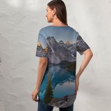 yanfind V Neck T-shirt for Women Sven Muller Moraine Lake Landscape Sunrise Mountains Summer Top  Short Sleeve Casual Loose