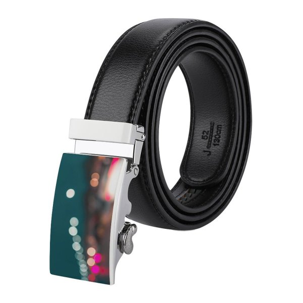 yanfind Belt  Focus Beautiful City Shining  Illuminated Lights Insubstantial Blurred Luminescence Abstract Men's Dress Casual Every Day Reversible Leather Belt