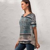 yanfind V Neck T-shirt for Women Clock Building Fl Public Wallpapers Disney's Tomb Studios Architecture Rubble Pictures Summer Top  Short Sleeve Casual Loose