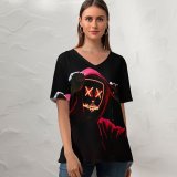 yanfind V Neck T-shirt for Women Sebastiaan Stam Black Dark LED Dope Night Anonymous Hoodie Dark Summer Top  Short Sleeve Casual Loose