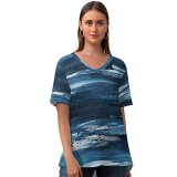 yanfind V Neck T-shirt for Women IPad Ocean Arendal HQ Texture Public Snow Wallpapers Sea Mountain Outdoors Summer Top  Short Sleeve Casual Loose