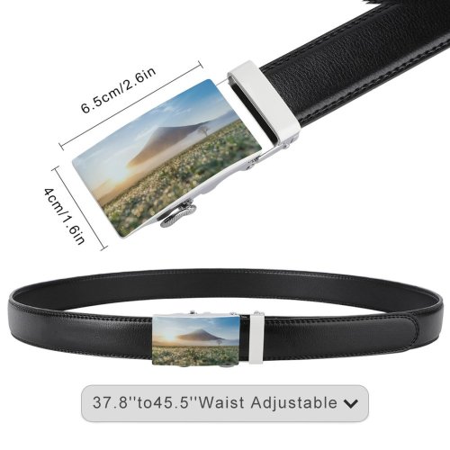 yanfind Belt Snowcapped  Stratovolcano Prefecture Snow Sunset Yamanaka Active Reflection Four Fujikawaguchiko Scene Men's Dress Casual Every Day Reversible Leather Belt