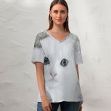yanfind V Neck T-shirt for Women Lovely Wallpapers Grey Pictures Pet Kitten Angora Free Cute Cat Summer Top  Short Sleeve Casual Loose