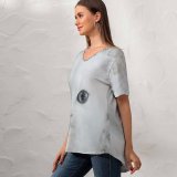 yanfind V Neck T-shirt for Women Lovely Wallpapers Grey Pictures Pet Kitten Angora Free Cute Cat Summer Top  Short Sleeve Casual Loose