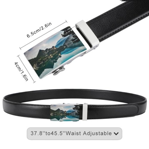 yanfind Belt Beautiful Scenery Clouds Grass Landscape Daylight Mountains Sight Lakeside Outdoors Scenic Woods Men's Dress Casual Every Day Reversible Leather Belt