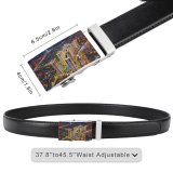 yanfind Belt Beautiful City Buildingss Illuminated Lights Cityscape Evening Building Architecture High Exterior Aerial Men's Dress Casual Every Day Reversible Leather Belt