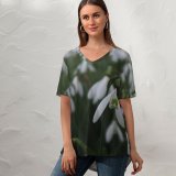 yanfind V Neck T-shirt for Women Spring Flowers Snow Snowdrop Wallpapers Plant Bulbs Amaryllidaceae Free Gardens Snowdrops Summer Top  Short Sleeve Casual Loose