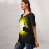 yanfind V Neck T-shirt for Women Suryapraveen Black Dark Minimal Lion King Rafiki Simba Forest Pride Rock Silhouette Summer Top  Short Sleeve Casual Loose