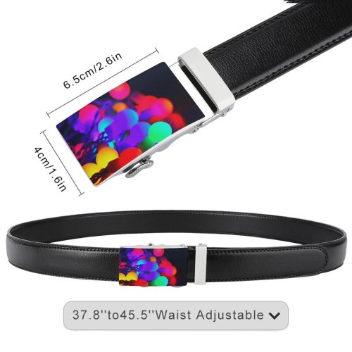 yanfind Belt  Focus Dark Illuminated Lights Colorful String Round Bulbs Bokeh Christmas Decoration Men's Dress Casual Every Day Reversible Leather Belt