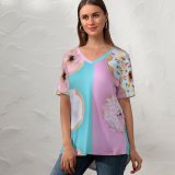 yanfind V Neck T-shirt for Women Sugar Colorful Blog HQ Donut Fun Wallpapers Free Girly Cake Sweet Summer Top  Short Sleeve Casual Loose