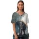 yanfind V Neck T-shirt for Women Sasin Tipchai Elephant Forest Daylight Woods Summer Top  Short Sleeve Casual Loose