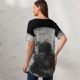 yanfind V Neck T-shirt for Women Space Black Dark Moon ColorOS Astronomy Summer Top  Short Sleeve Casual Loose