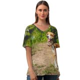 yanfind V Neck T-shirt for Women Ground Pet Eye Hound Grass Wallpapers Pedigreed Beagle Stock Free Aquatic Summer Top  Short Sleeve Casual Loose