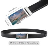 yanfind Belt Beautiful Sand  Clouds Sunset Travel Island Beach Turquoise  Tropical Boat Men's Dress Casual Every Day Reversible Leather Belt